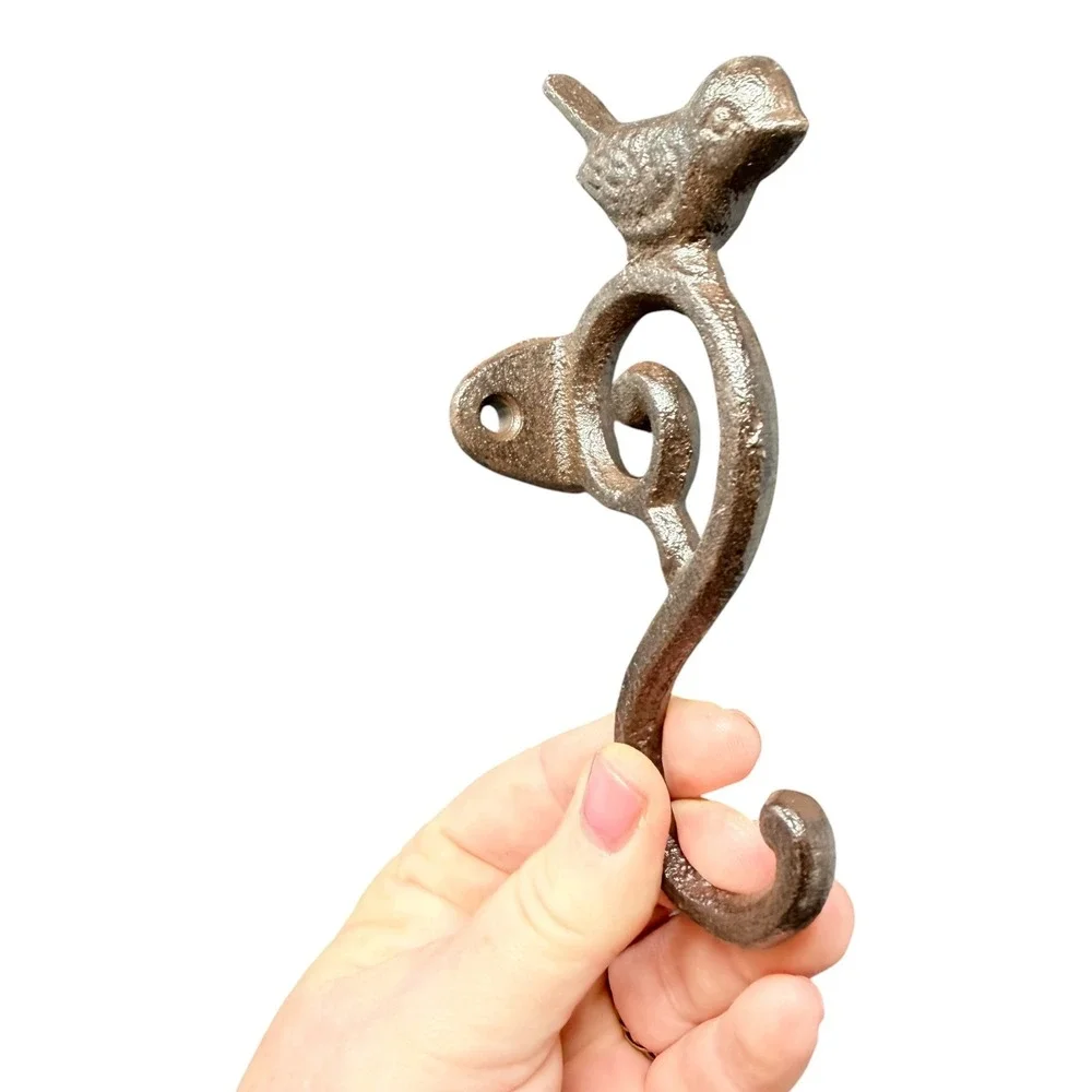 Cast Iron Perched Bird Scroll Wall Hook Rustic Farmhouse Cottage Decor